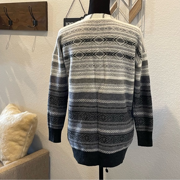 Lucky Brand Wool Alpaca V-Neck Striped Tunic White Gray Cream Lace Up Sweater M - Picture 5 of 7